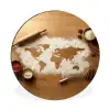 Hout - Wereldkaart - Bakken - Keuken Wandcirkel aluminium klein -3d