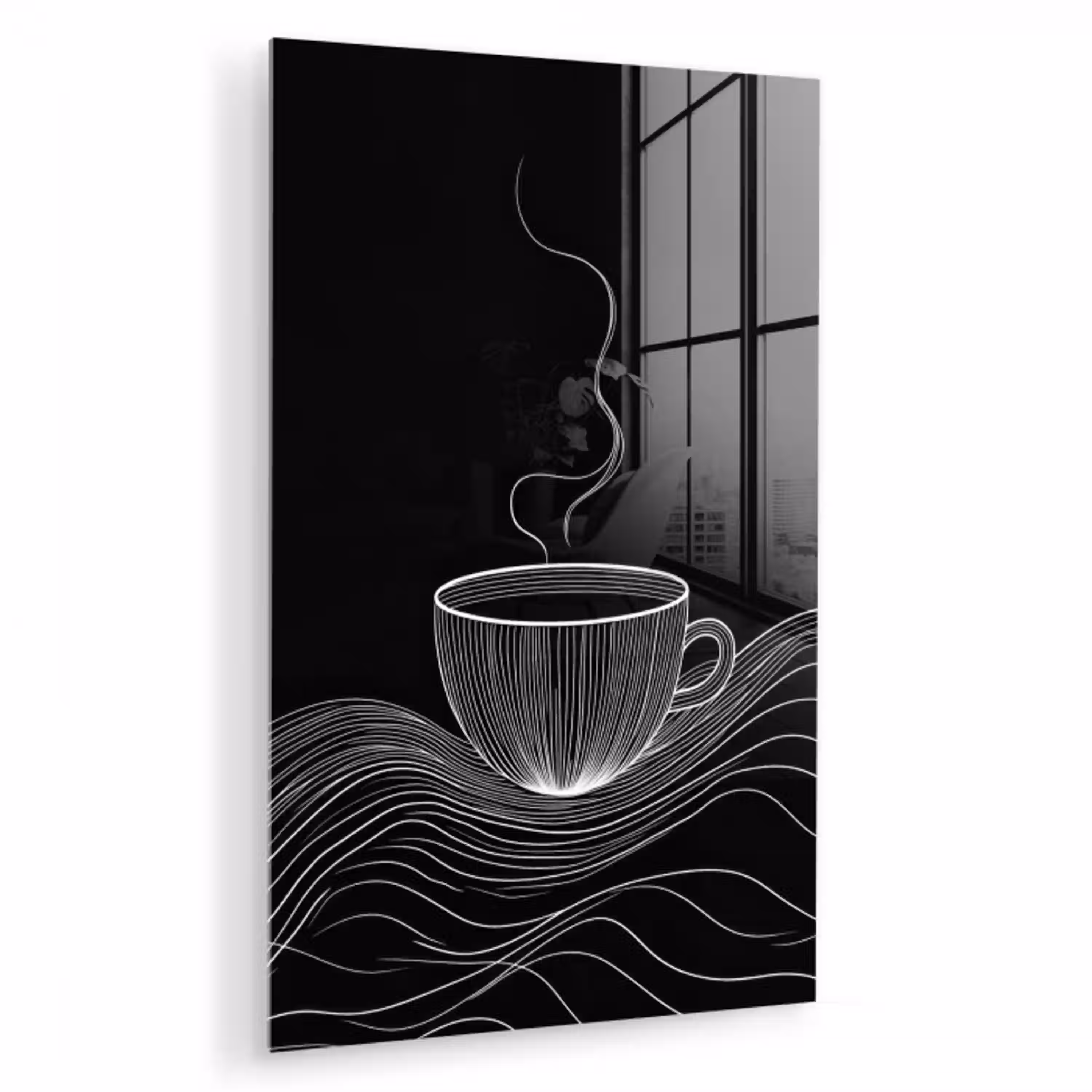 Lijntekening - Koffiekop - Zwart plexiglas 5mm klein -zzzproduct_nieuw