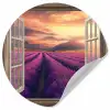 Doorkijk - Lavendel - Landschap - Bloemen - Paars Wandcirkel behangsticker klein -3d