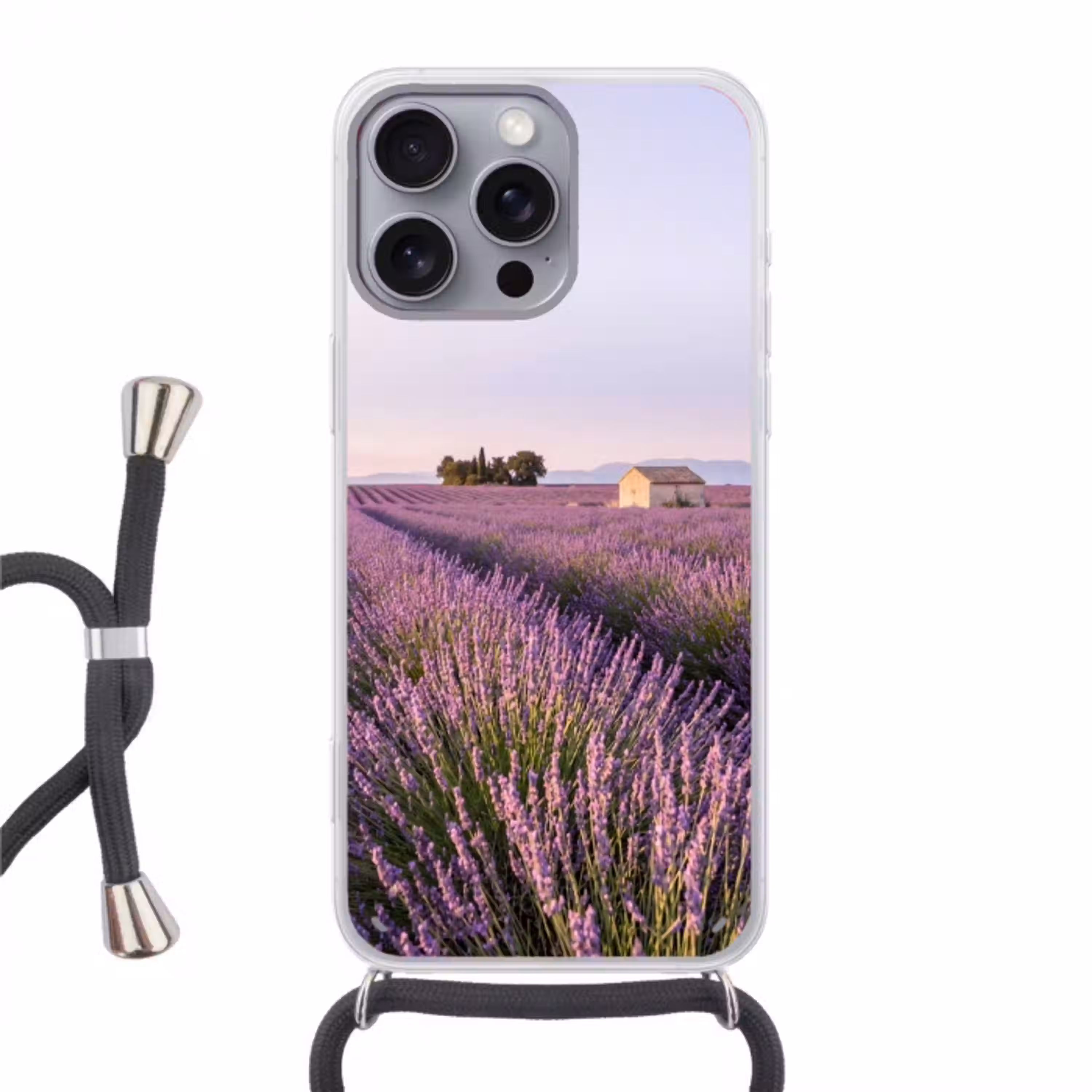 Lavendel - Landschap - Sereen - Paars Hoesje iPhone 16 Pro Max met koord klein -3d