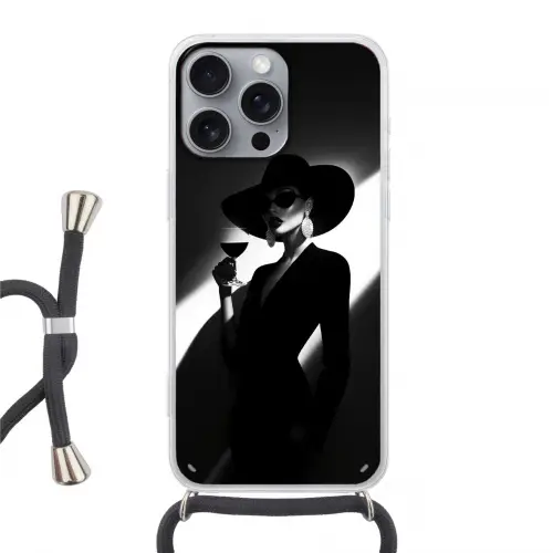 Vrouw - Wijn - Chic Hoesje iPhone 16 Pro Max met koord klein -3d