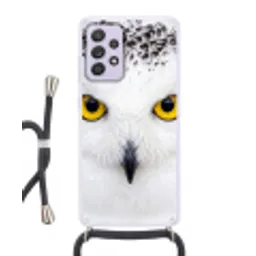 Sneeuwuil - Portret - Geel Hoesje Samsung Galaxy A52 5G met koord klein -3d