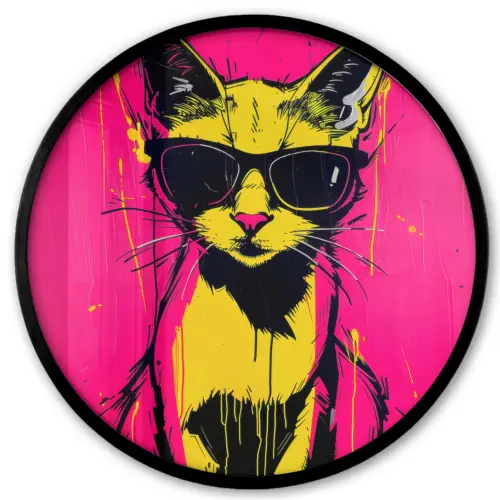 Kat - Art - Zonnebril - Roze Fotolijst rond zonder passe partout klein -3d