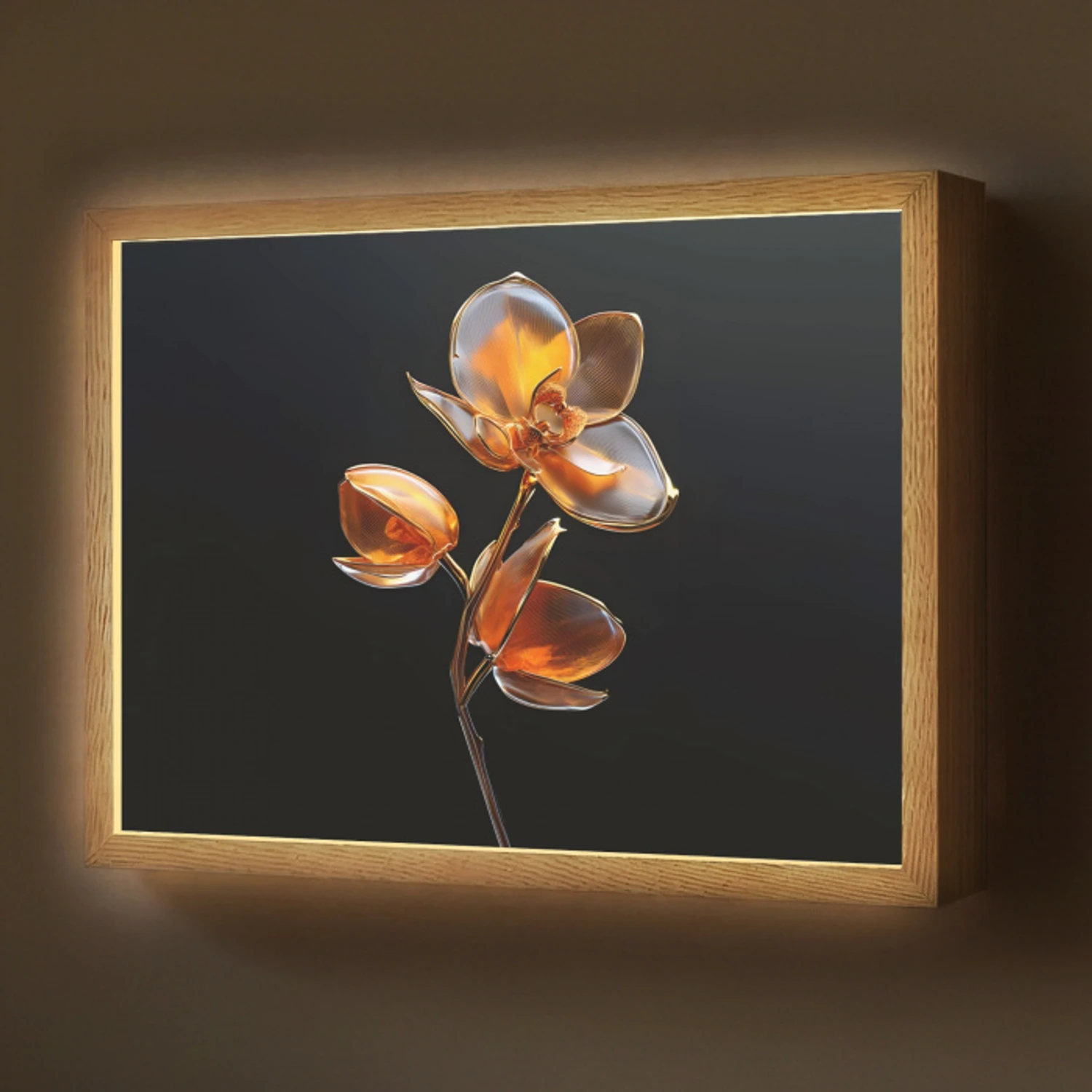 Bloem - Orchidee - Oranje Light Box met batterij (Wandlamp) middel -z3d_website