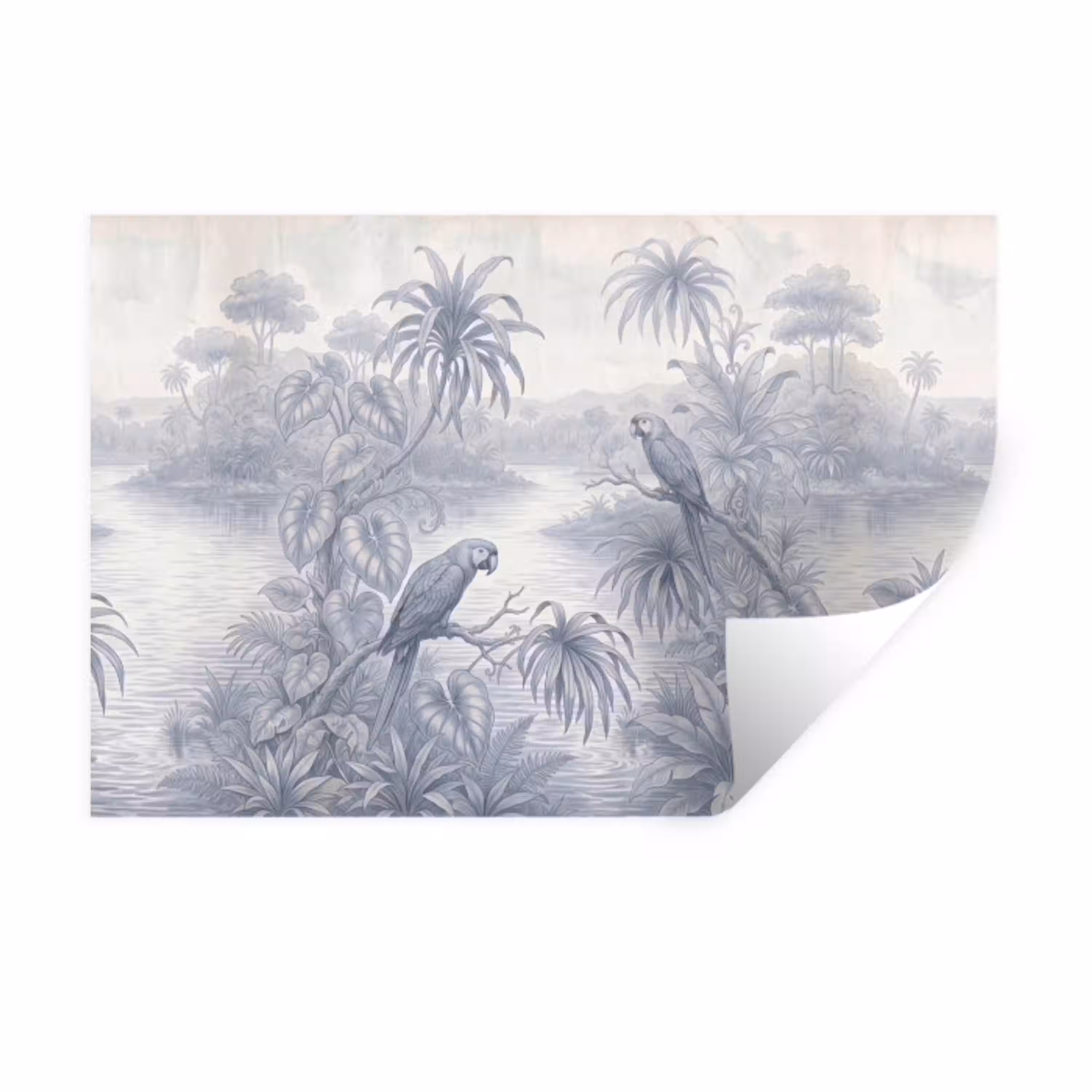 Vogel - Rivier - Tropisch - Illustratie - Blauw Muursticker klein -3d