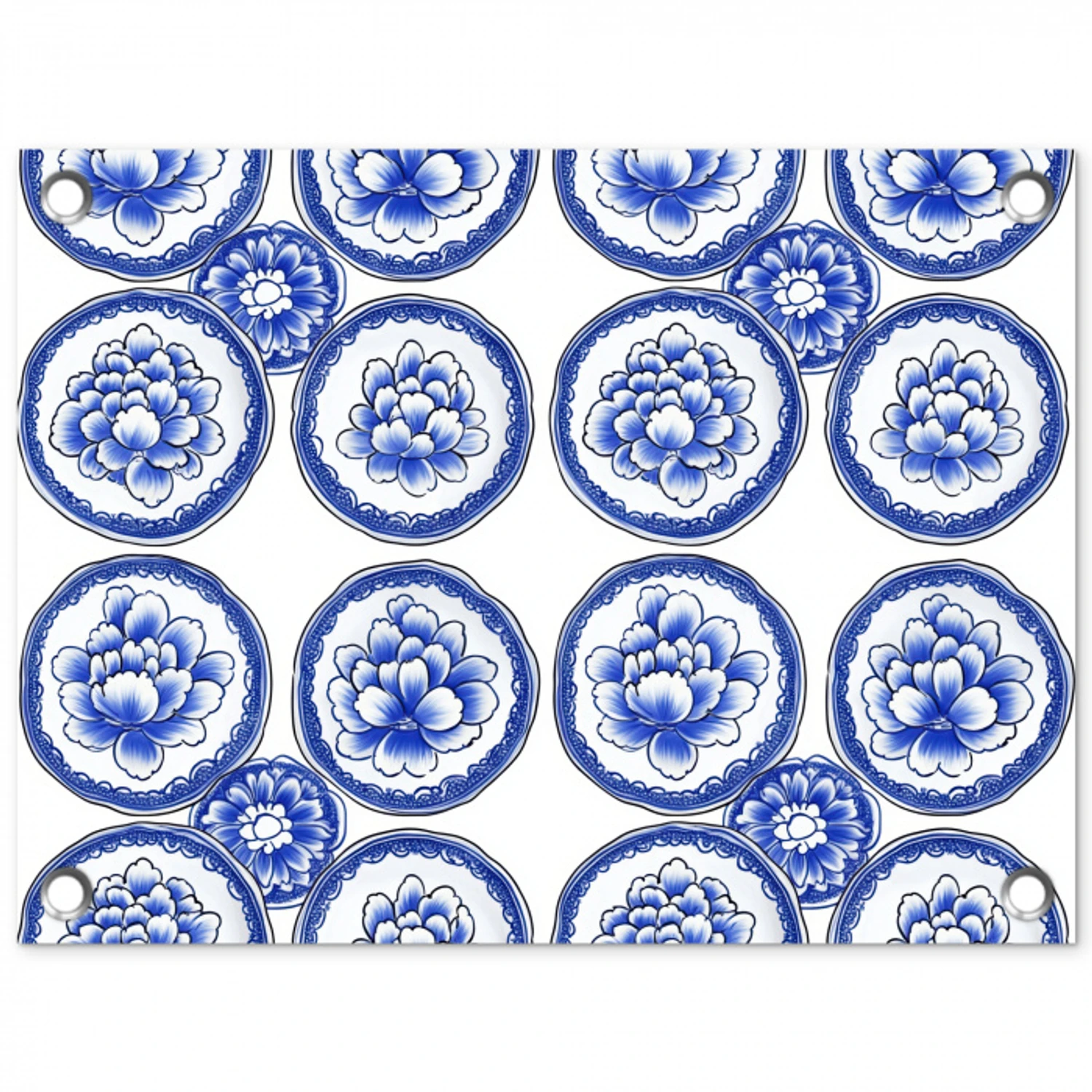 Cirkels - Bloemen - Blauw tuinposter los doek klein 239 -3d