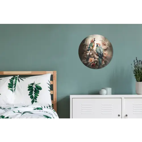 Papegaaien - Vogels - Natuur - Bloemen Wandcirkel aluminium klein -slaapkamer