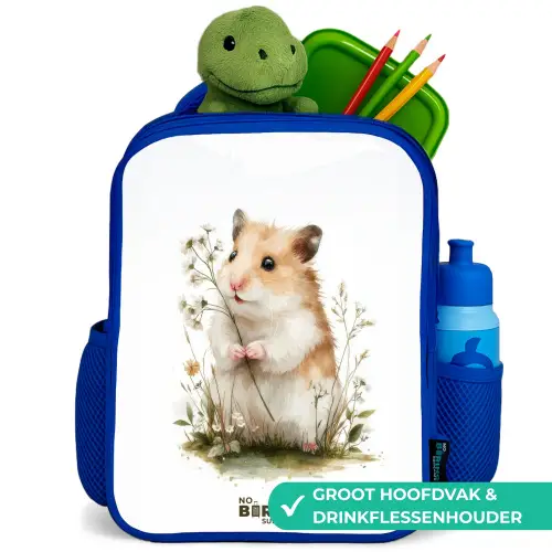 Dier - Natuur - Hamster Kinderrugzak - Blauw middel -inhoud_NL