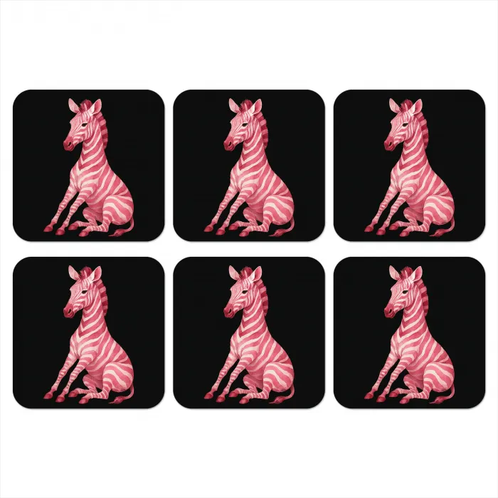 Zebra - Roze - Gestreept onderzetter kurk middel -3d