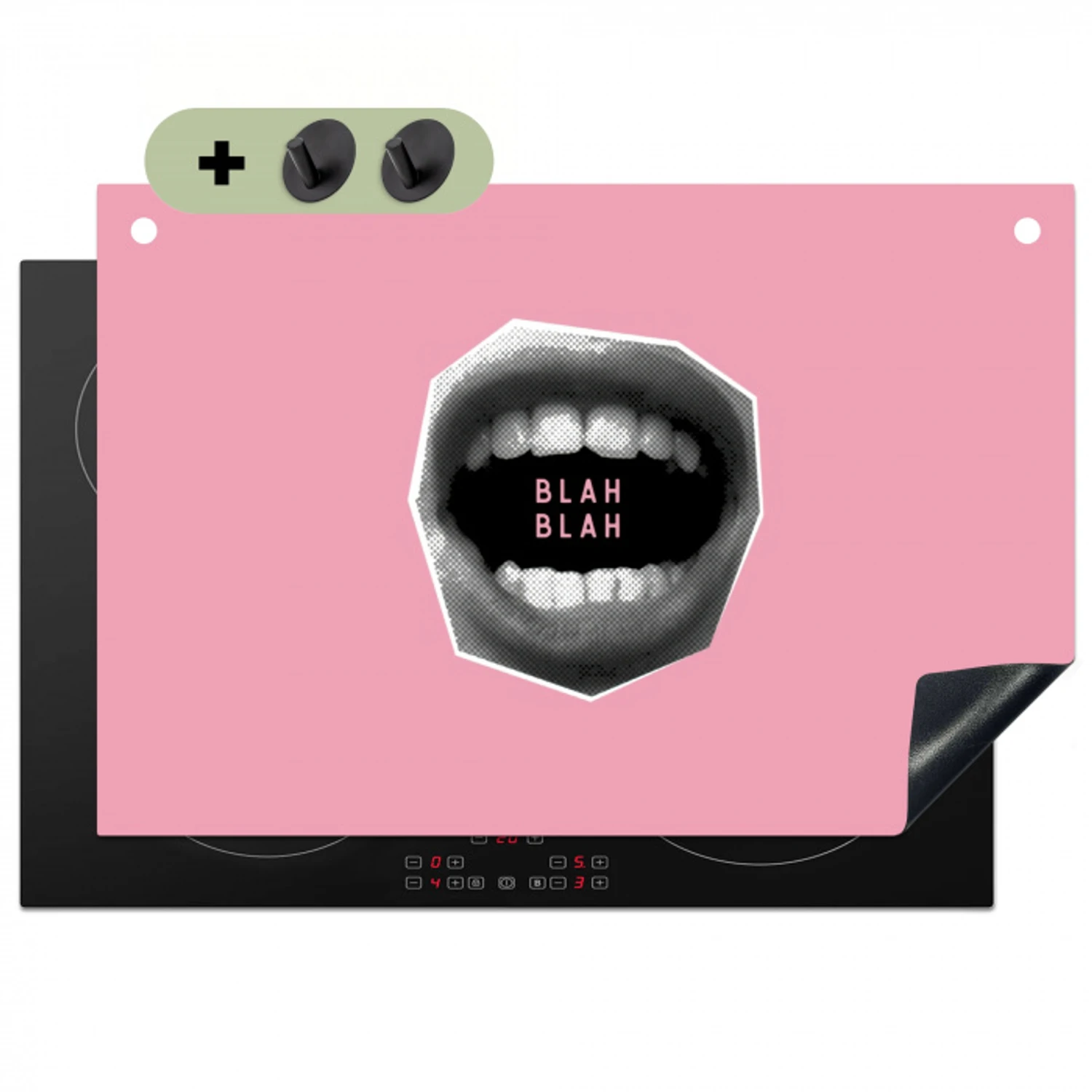 Mond - BLAH BLAH - Roze Inductie beschemer met haakjes klein -3d