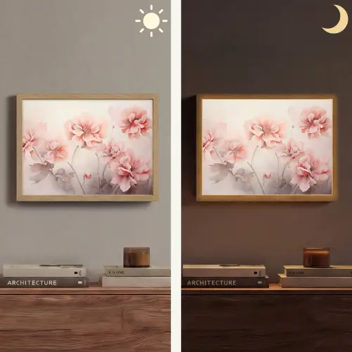 Bloemen - Roze - Kunst - Abstract - Aquarel Light Box met batterij (Wandlamp) middel -sfeer3