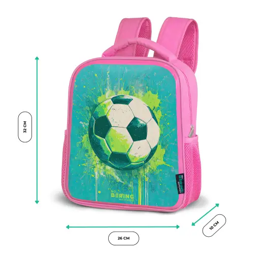 Voetbal - Verfspatten - Groen - Blauw Kinderrugzak - Roze middel -productfoto_formaten