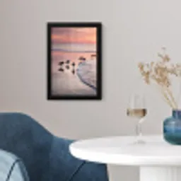 Meeuwen - Strand - Zee - Roze fotolijst zwart zonder passe partout klein -sfeer4
