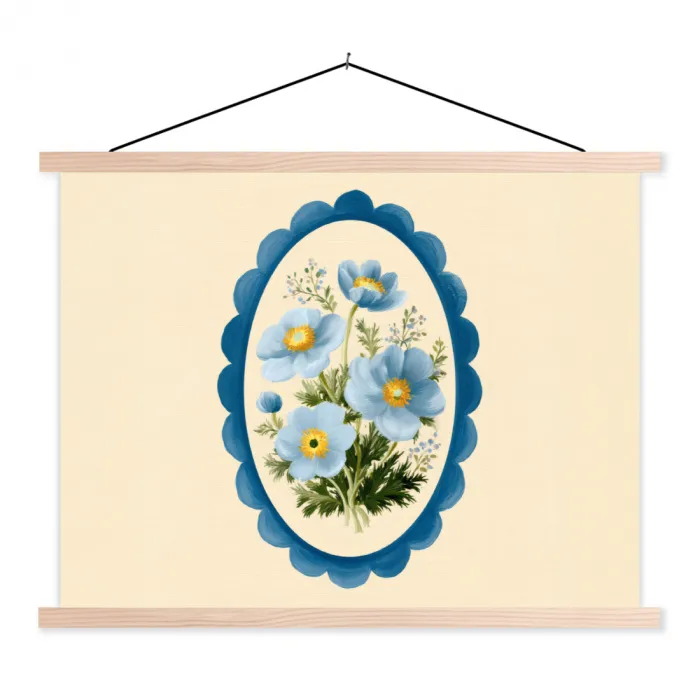 Lijst - Bloemen - Lichtblauw - Illustratie textielposter latten blank klein -3d