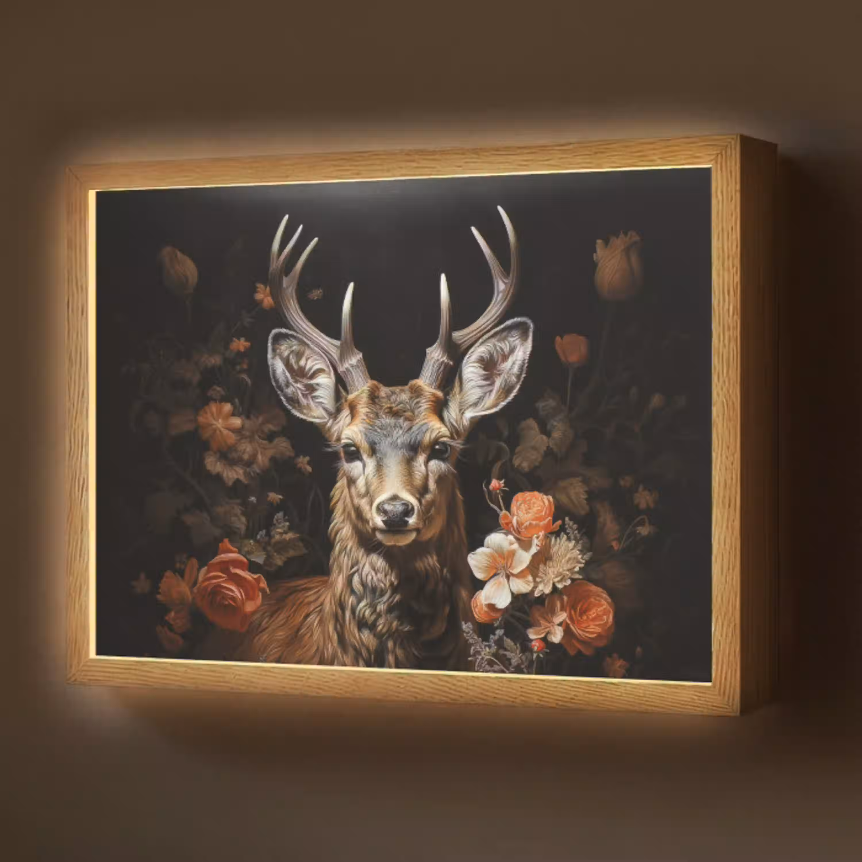 Hert - Dier - Bloemen - Natuur - Botanisch Light Box met batterij (Wandlamp) middel -z3d_website