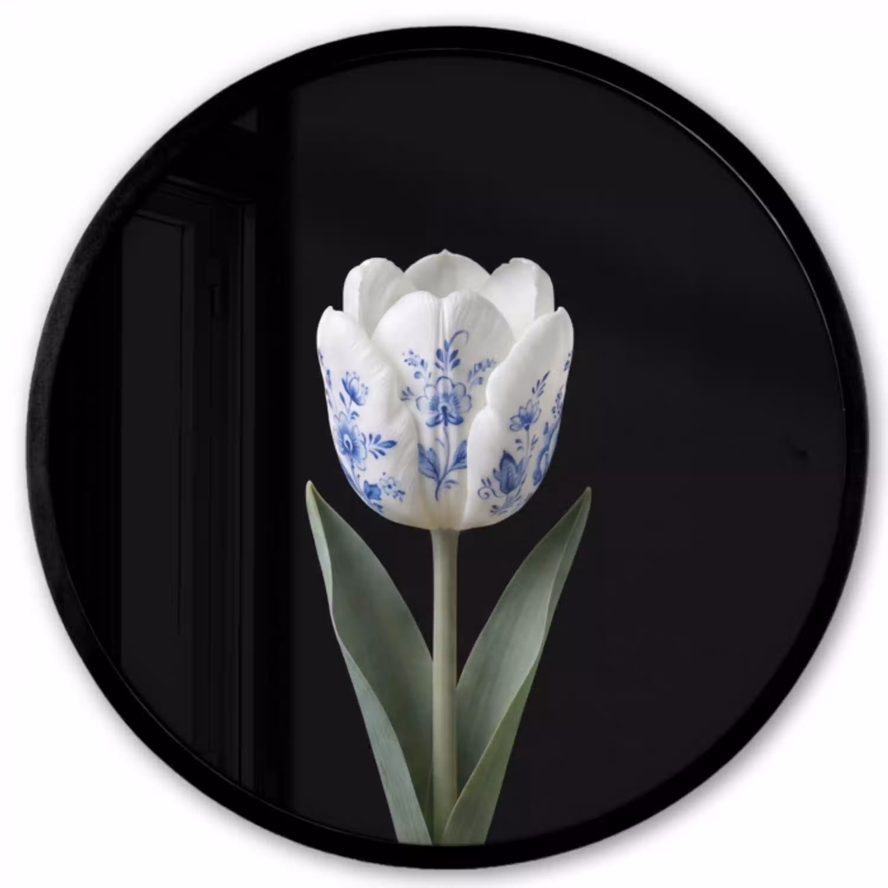 Tulp - Patroon - Blauw Fotolijst rond zonder passe partout klein -3d