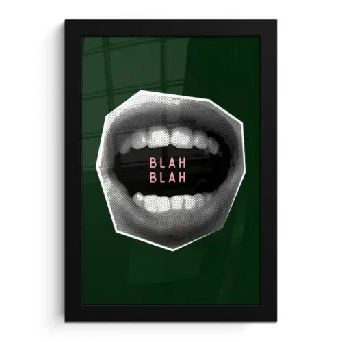Mond - Groen - Illustratie - BLAH BLAH fotolijst zwart zonder passe partout klein -3d