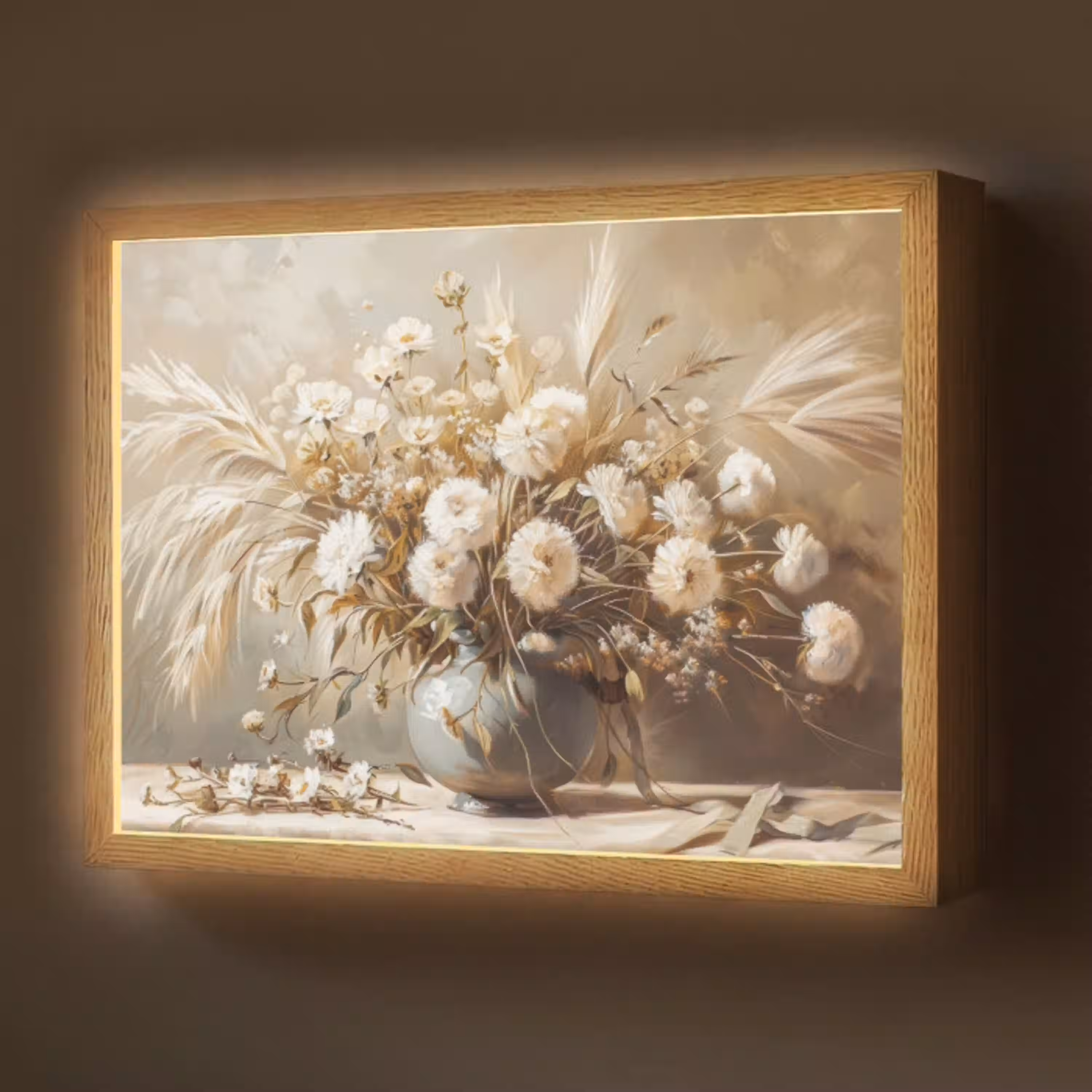 Bloemen - Vaas - Stilleven - Beige Light Box met batterij (Wandlamp) middel -z3d_website
