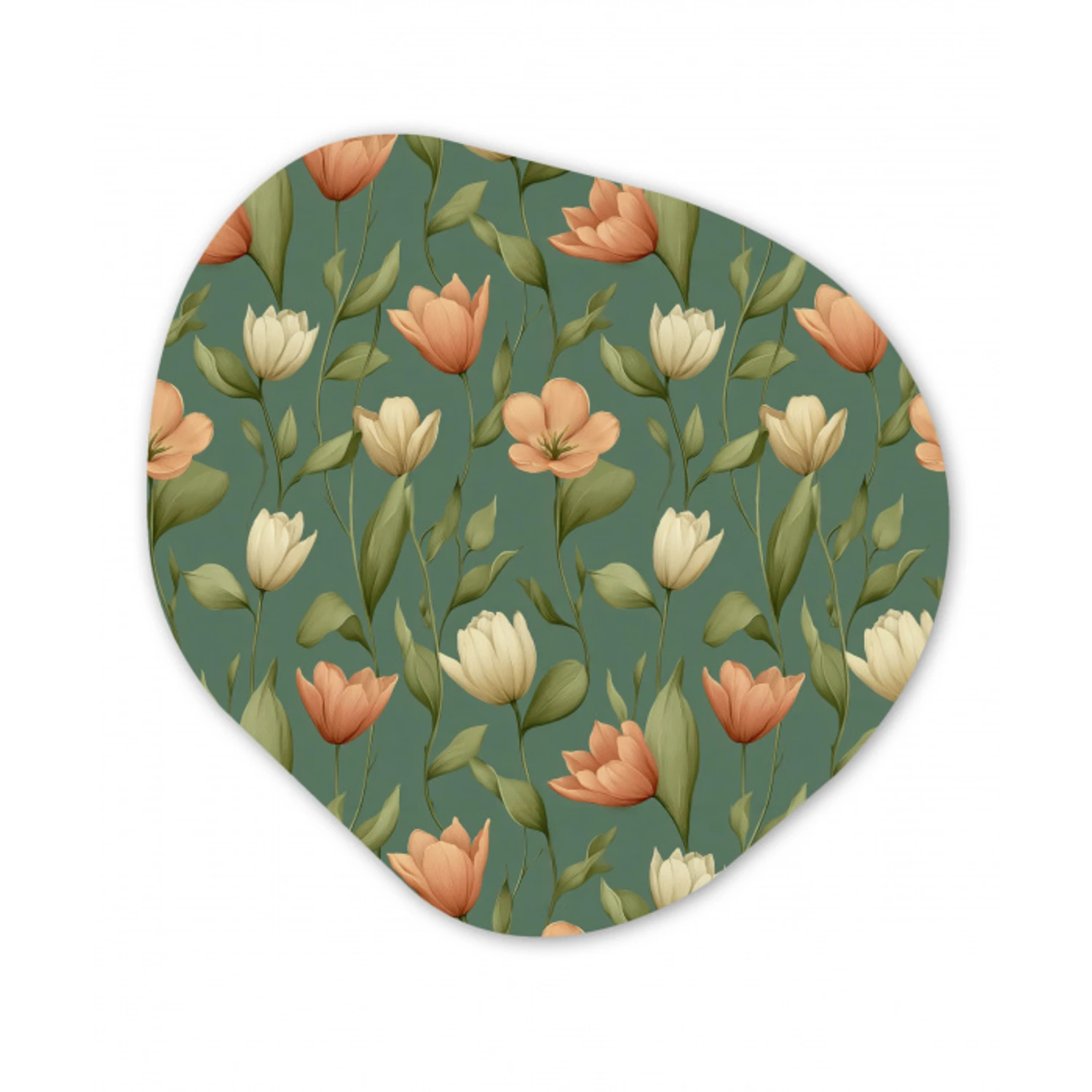 Tulpen - Botanisch - Groen Wandcirkel Organisch Aluminium middel 851 -3d