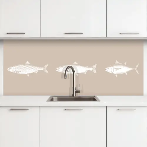 Vissen - Beige achtergrond - Wit keuken achterwand 2 middel -3d