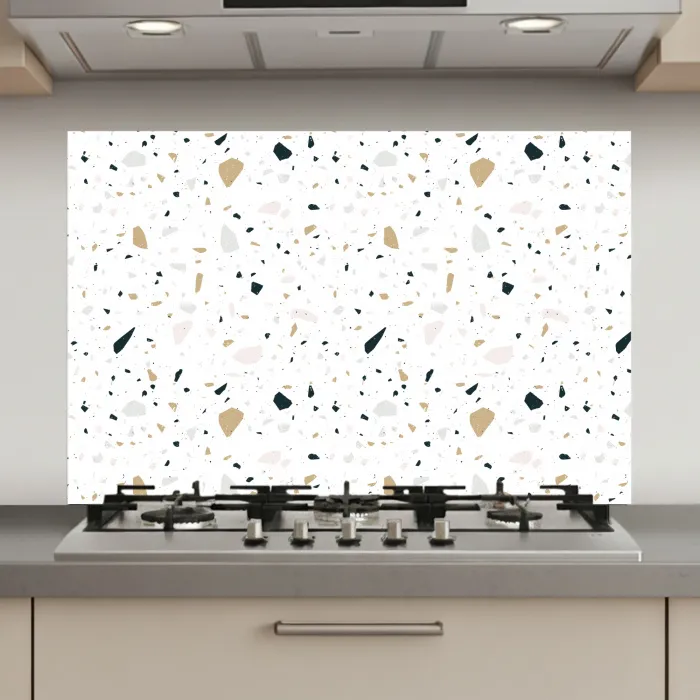 Terrazzo - Patroon - Wit - Neutraal keuken achterwand spatscherm klein 900 -3d_website