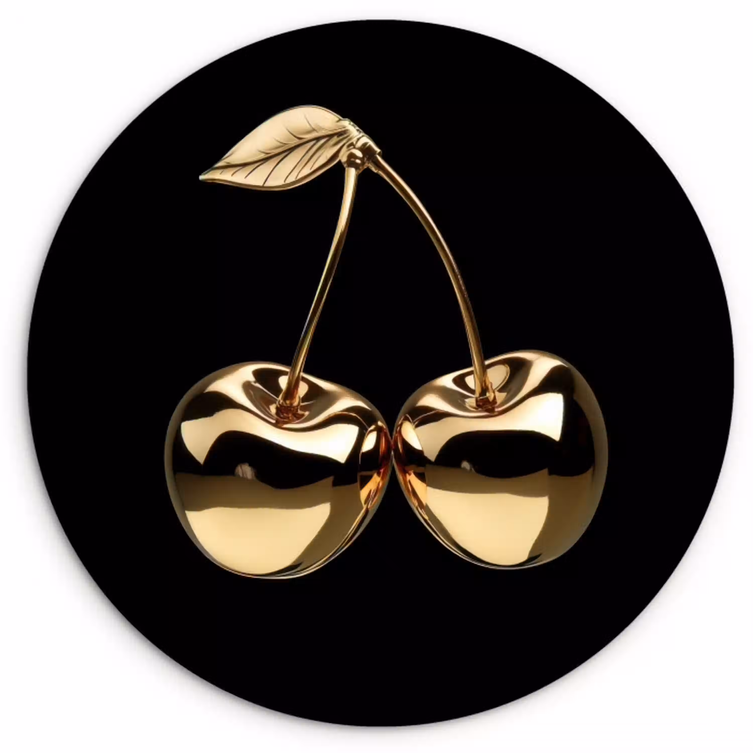 Kersen - Zwart - Goud - Chrome Wandcirkel plexiglas klein -3d