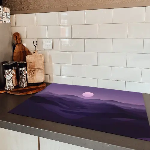 Heuvels - Paars - Mist - Zon Inductie beschermer vinyl 3mm klein -sfeer3