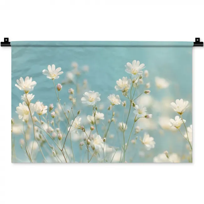 Stengels - Bloemen - Lucht - Wit Wandkleed katoen klein -zz3d