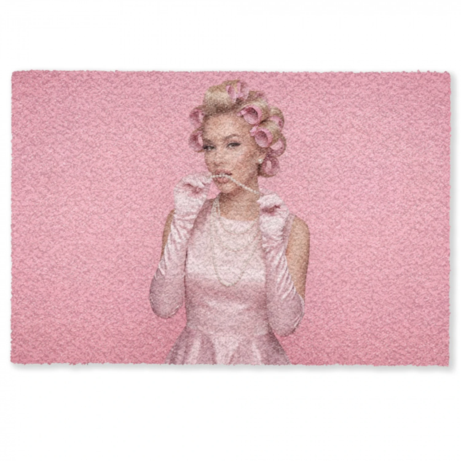 Vrouw - Roze - Parelketting - Krulspelden Deurmat klein -zkaufland3d