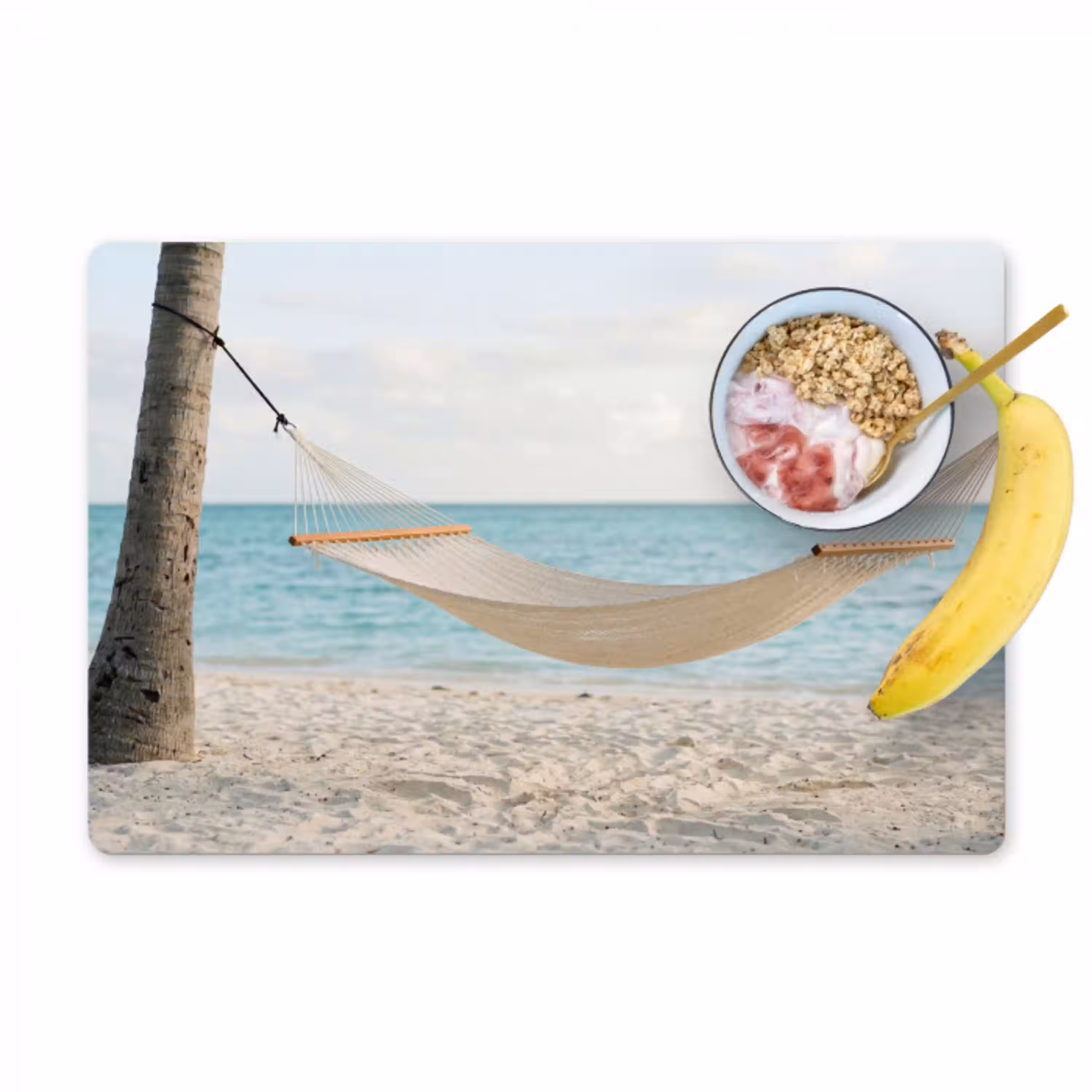 Hangmat - Strand - Wit Placemat vinyl groot -zzzproduct_Kitchenyeah-website