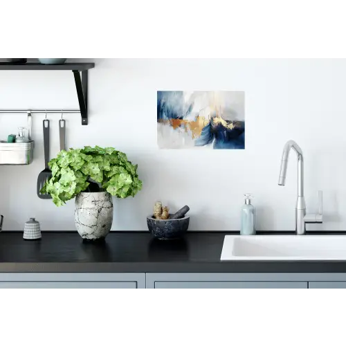 Goud - Blauw - Watercolor - Kunst - Modern Muursticker klein -keuken