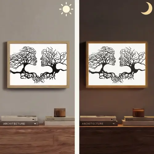 Bomen - Gezicht - Kunst - Abstract Light Box met batterij (Wandlamp) middel -sfeer3