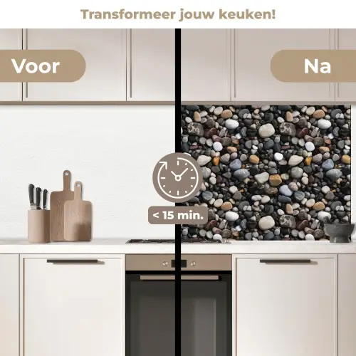 Kiezels - Mix - Aardetonen keuken achterwand 2 middel 871 -voor-na2_NL