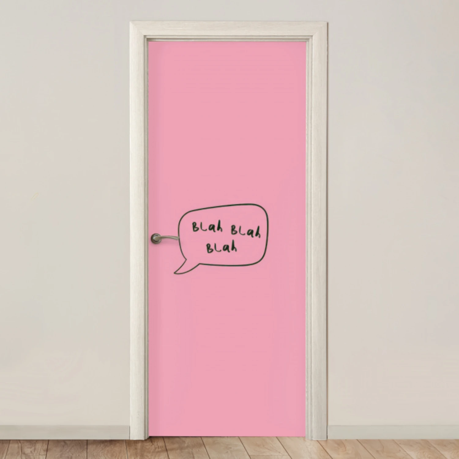 Tekstwolkje - BLAH BLAH BLAH - Roze deurposter klein -3d_beige