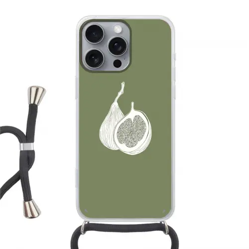 Vijgen - Minimalistisch - Getekend - Mosgroen Hoesje iPhone 16 Pro Max met koord klein -3d