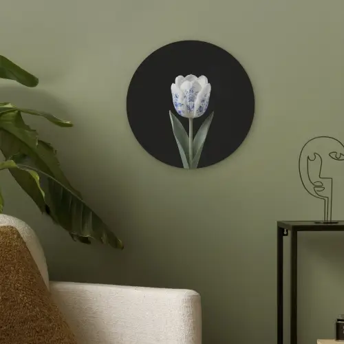 Tulp - Patroon - Blauw Akoestische PET Vilt - Rond klein -sfeer2