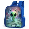 Groen buitenaards wezentje op maanlandschap Kinderrugzak - Blauw middel -schuin
