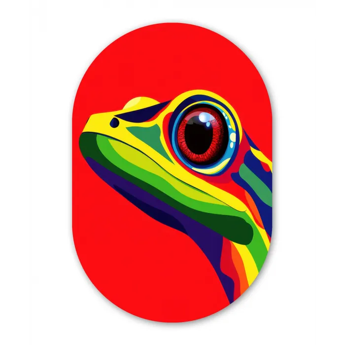 Kikker - Kleurrijk - Strepen - Ogen Wandcirkel Ovaal Glas middel -3d