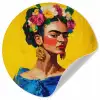 Frida Kahlo - Vrouw - Geel - Blauw - Bloemen Wandcirkel behangsticker klein -3d