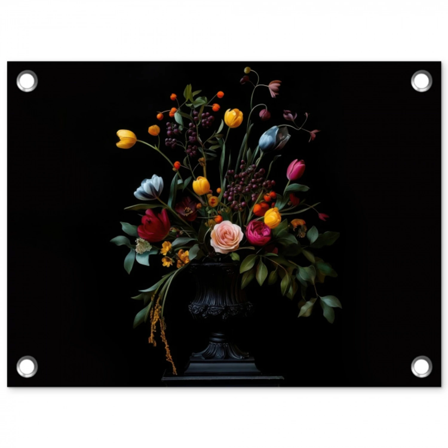 Klassiek - Vaas - Boeket - Bloemen tuinposter los doek klein -3d