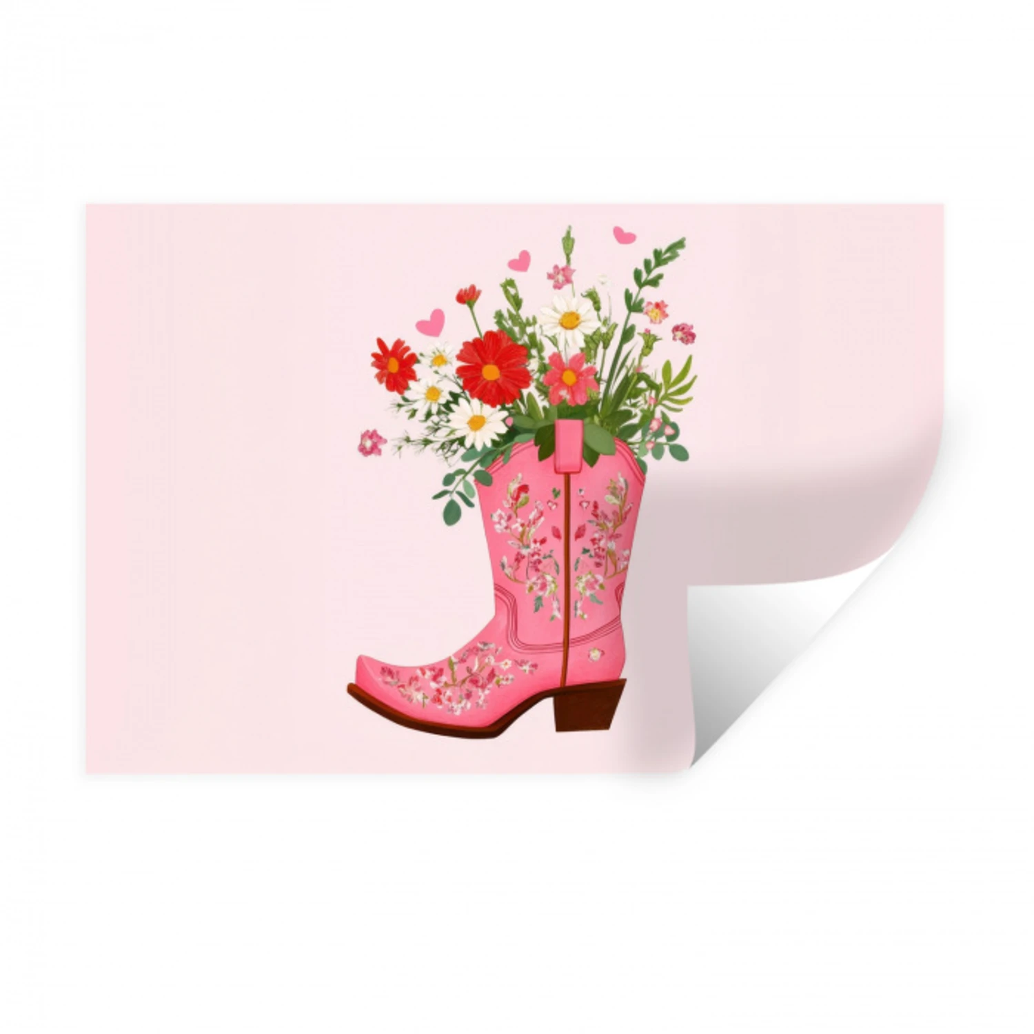 Cowboylaarzen - Roze - Boeket - Bloemen Muursticker klein -3d