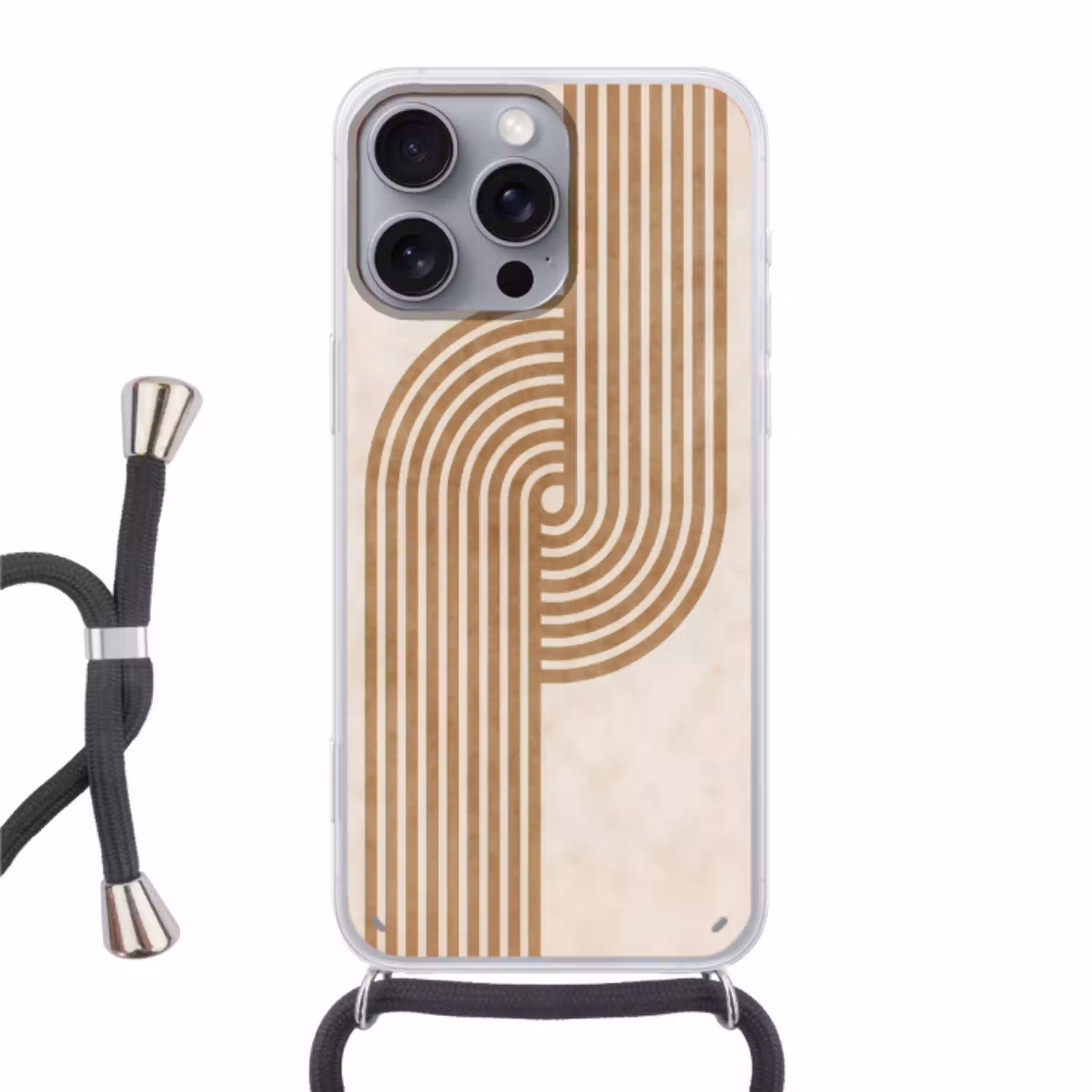 Symmetrische bocht - Koperkleurig Hoesje iPhone 16 Pro Max met koord klein -3d