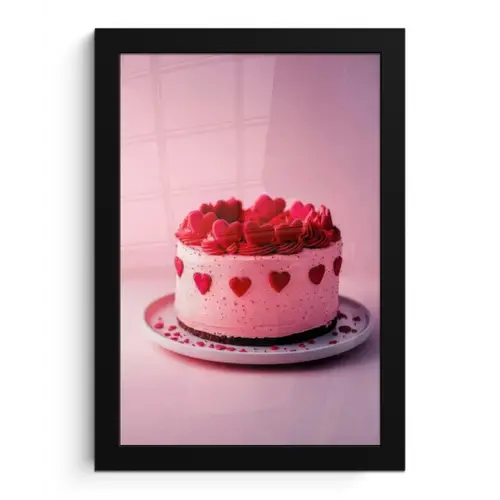 Taart - Hart - Roze fotolijst zwart zonder passe partout klein -3d