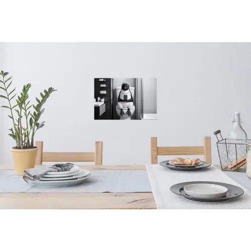 Pinguïn - Telefoon - Toilet - Zwart - Wit Muursticker klein -eettafel