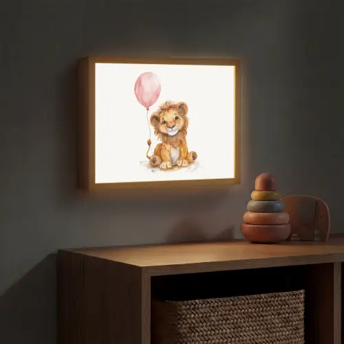 Leeuw - Baby dier - Dieren - Roze ballon Light Box met batterij (Wandlamp kind) middel -sfeer5_kind