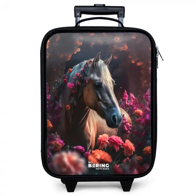 Goudbruin paard tussen de bloemen Kinderkoffer - Zwart klein -zzz_website3d