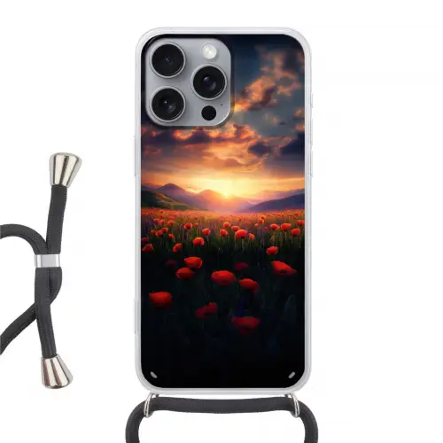 Landschap - Zonsondergang - Bloemenveld Hoesje iPhone 16 Pro Max met koord klein -3d
