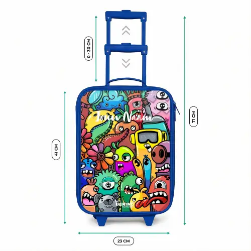 Expressief en druk patroon met monsters Kinderkoffer - Blauw klein -productfoto_formaten