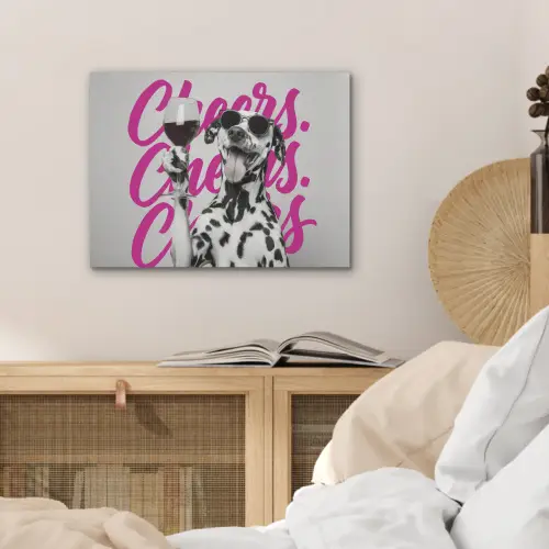 Cheers - Hond - Roze - Wijn PET vilt klein -sfeer3