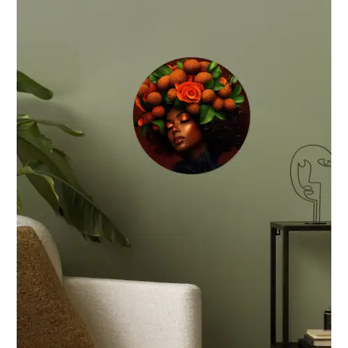 Vrouw - lychee - exotisch Wandcirkel behangsticker klein -sfeer2